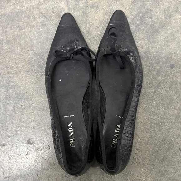 Prada Black Croc-Patterned Flats - Picture 3 of 4